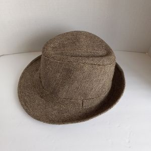 hat men/ woman brown/gold fedora hat. 0S  wool/polyester herringbone